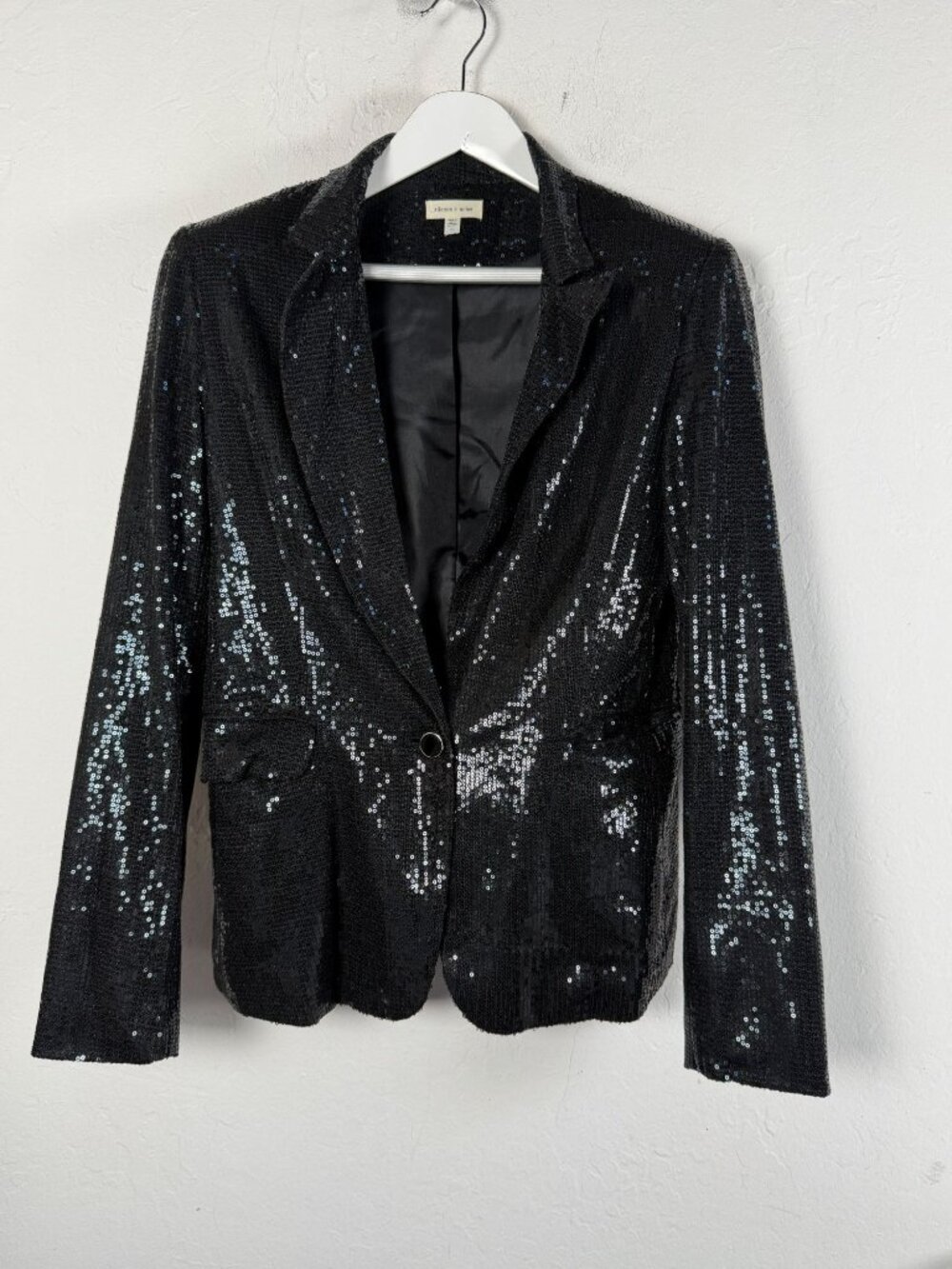 Silence + Noise Women's Medium Black Sequin Blazer Jacket One Button Sparkle